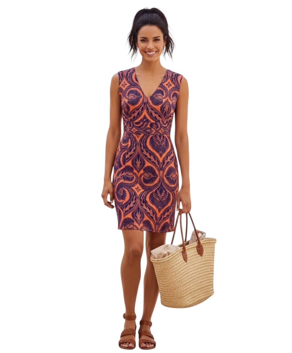 Plenty by Tracy Reese Pocketed Boho Shift Dress V-Neck Sleeveless Coral Size 12